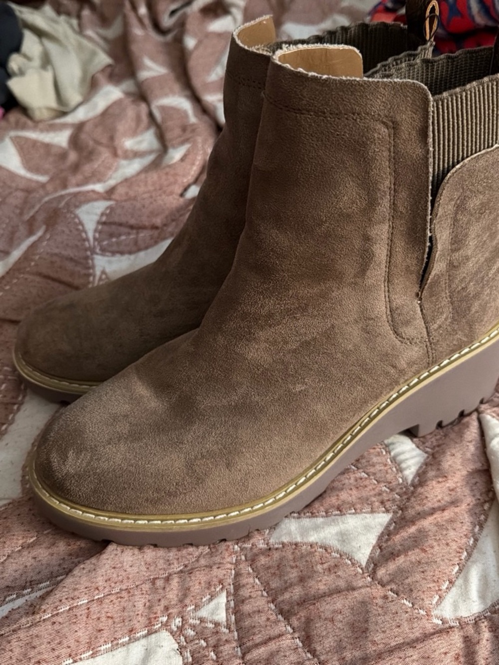 Corkys Taupe Suede Chelsea Block Heel Ankle Boots
